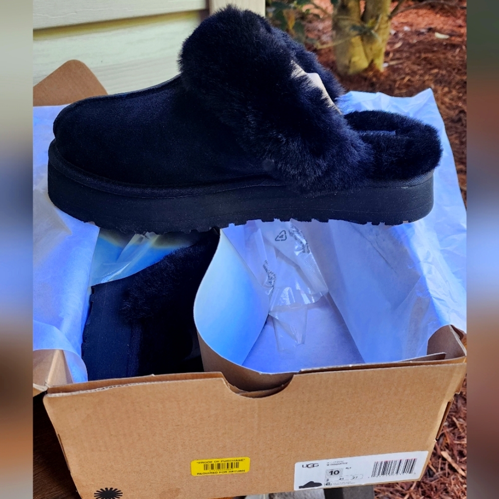 UGG Women's Black Fur-Lined Slippers